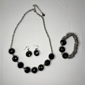 Black Glass Iridescent Gem‎ Cable Rope Link Chain Necklace Earrings Bracelet.